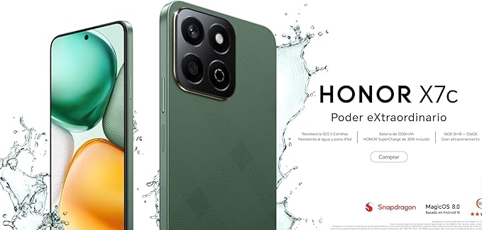 Honor X7C 8GB Ram 256GB, Verde + SIM Maya Móvil Eco 2GB por 30 días.