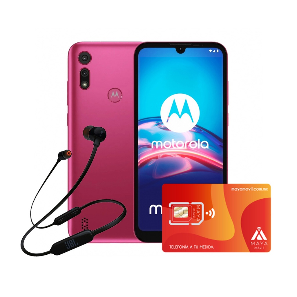 Motorola E6i Pink Dual Sim con servicio Maya Movil Plus gratis y audifonos JBL de regalo