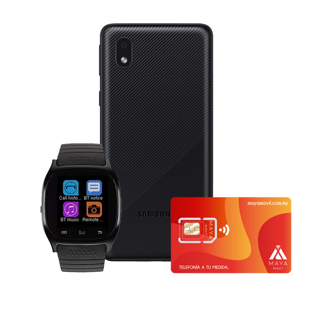 Samsung A01 Core con servicio Maya Móvil Plus gratis y SmartWatch de regalo.