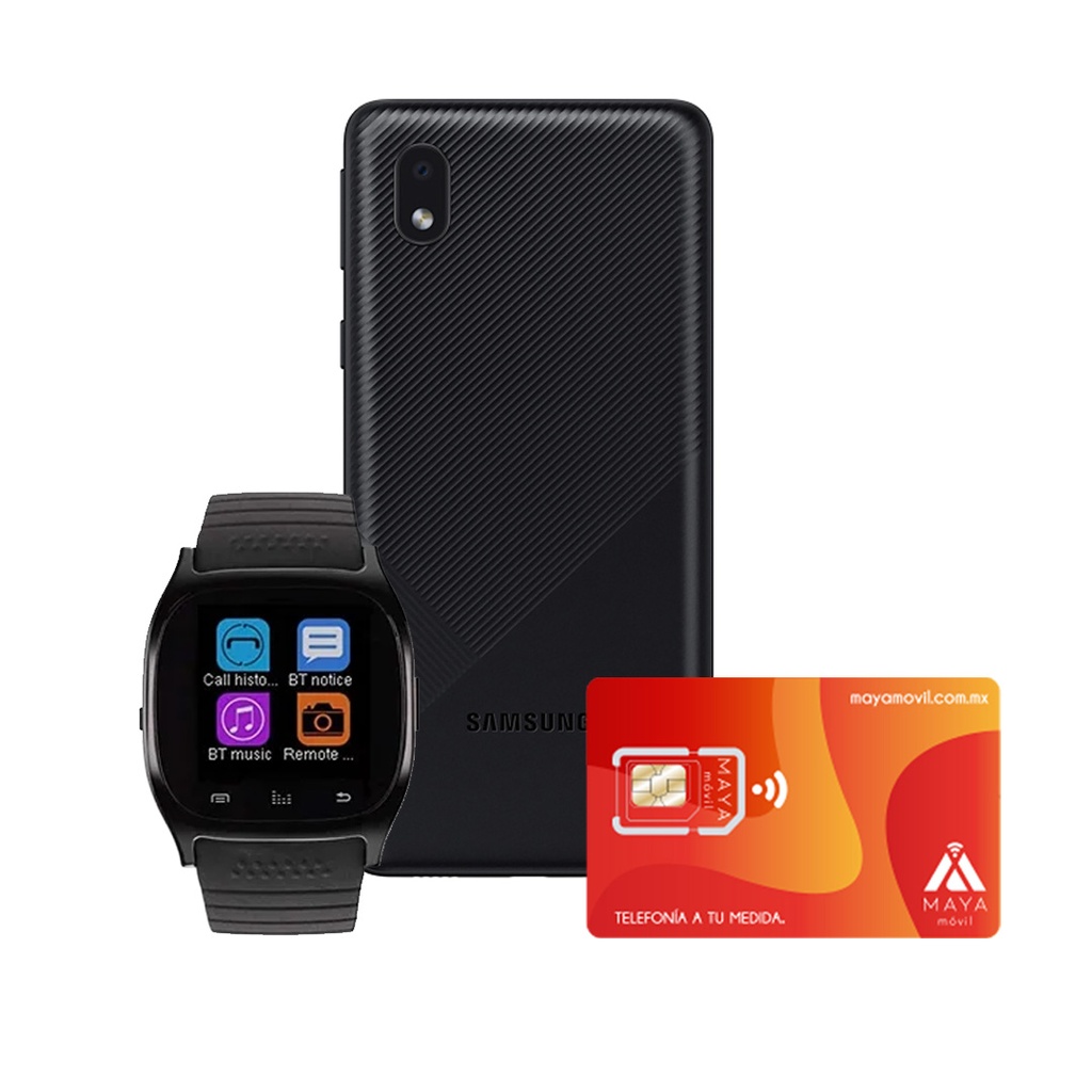 Samsung A01 Core con servicio Maya Móvil Plus gratis y SmartWatch de regalo.