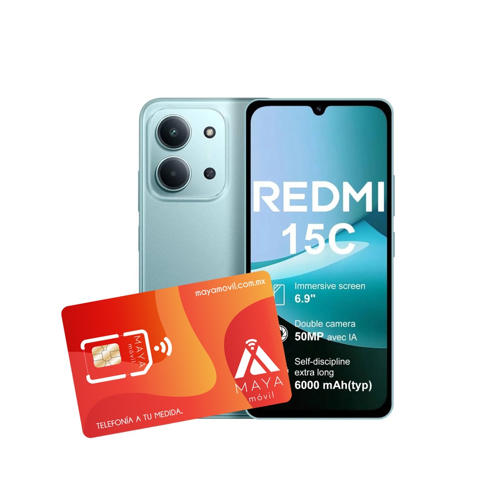 Xiaomi Redmi 15C 4GB 128GB Verde Menta + SIM Maya Móvil prepago 2GB por 30 días.