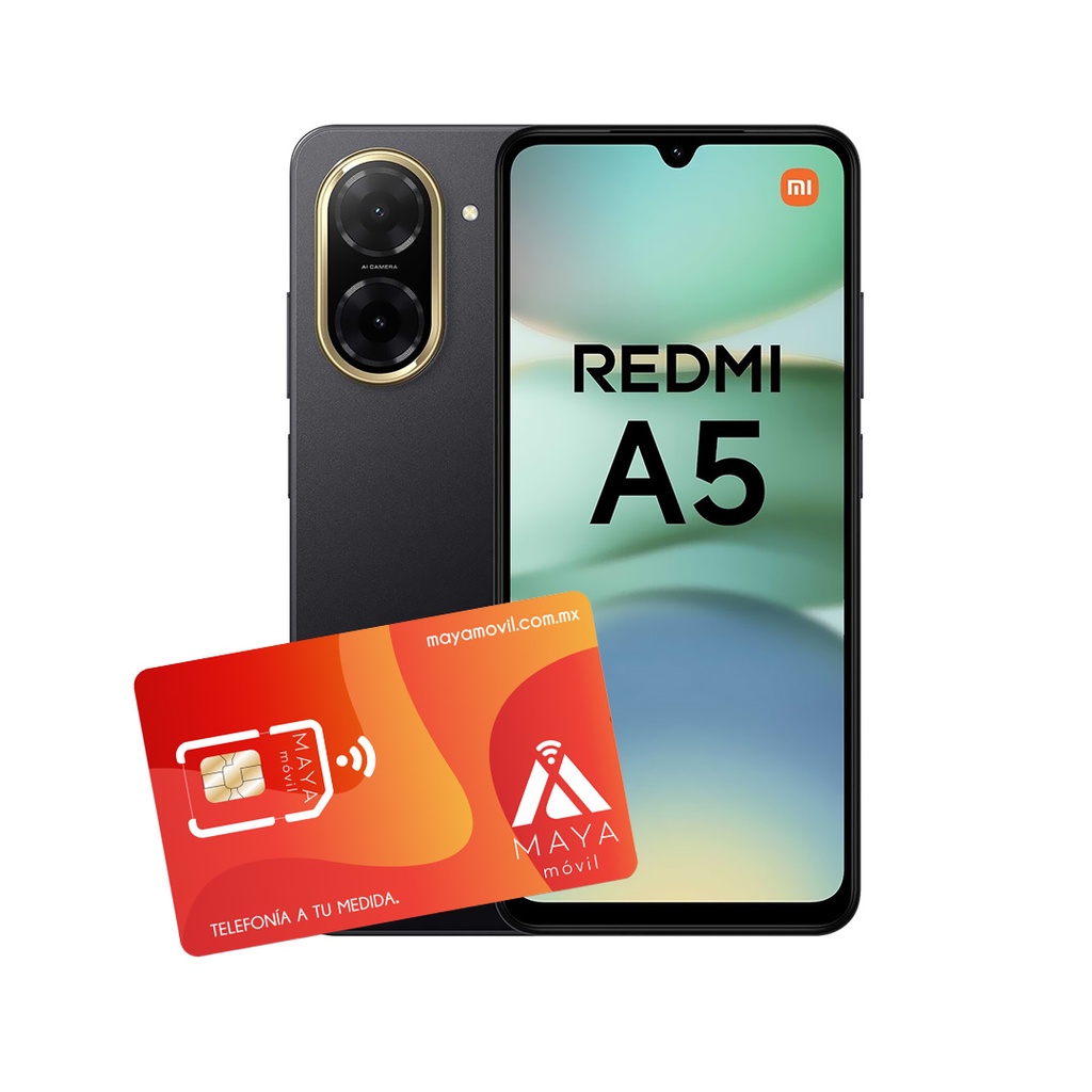 Redmi A5 4GB Ram 128GB Negro + SIM Maya Móvil prepago 2GB por 30 días.