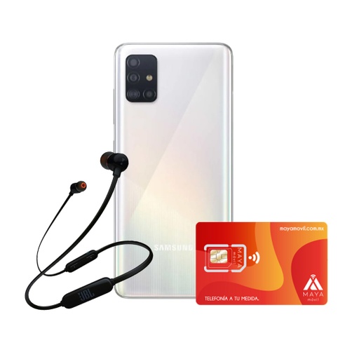 [SM-A515FZWJTPA/T110/99/BDL/NEW] Samsung Galaxy A51 con servicio Maya Movil Plus gratis y audifonos JBL de regalo