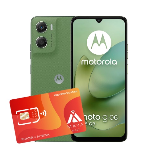 [PB970016CR/NEW] Moto G06 4GB, 128GB - Verde + SIM Maya Móvil prepago 2GB por 30 días.