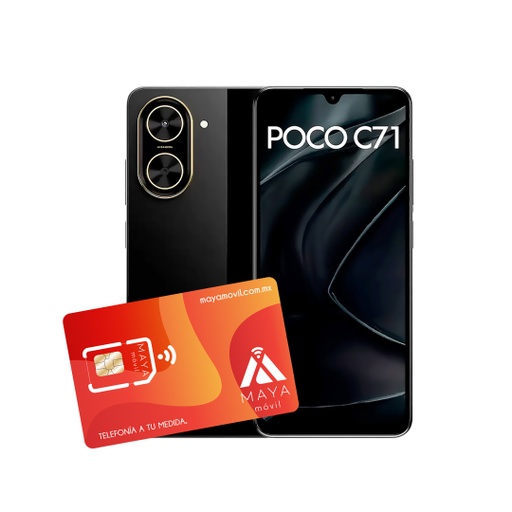 [MZB0K22US/NEW] Poco C71 Negro 4GB+128GB + SIM Maya Móvil prepago 2GB por 30 días.