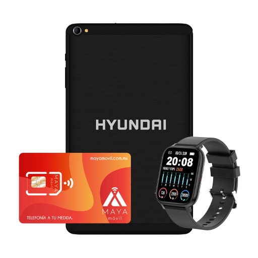 [HT8LAB1PBKLTM-HTSW001BK-SIMMBB-BDL/NEW] Hyundai HyTab Plus 8LAB1- Negro + Hyundai Smartwatch Negro + Servicio Maya Móvil Plus 3GB vigencia 30 días