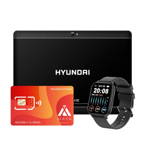 [HT10LC2MBKLTM-HTSW001BK-SIMMBB-BDL/NEW] Hyundai HyTab Plus 10LC2, LTE, Black + Hyundai Smartwatch Negro + Servicio Maya Móvil Plus 3GB 30 días