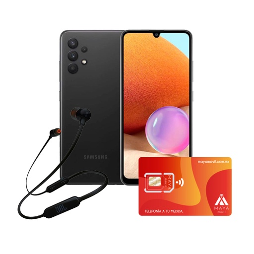 [SM-A325MZKKT/T110/99/BDL/NEW] Samsung A32 Dual Sim Black con servicio Maya Movil Plus gratis y audifonos JBL de regalo